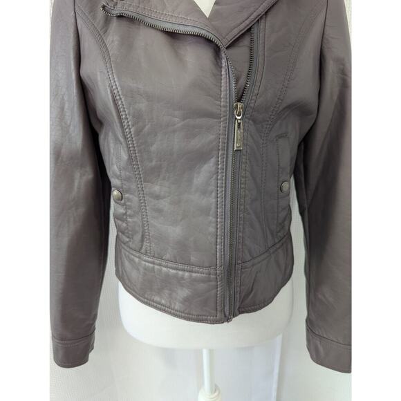 JOU JOU! STORMY GRAY VEGAN LEATHER BIKER/MOTO INSPIRED ZIPPER JACKET, COAT! SZ S - Picture 6 of 12